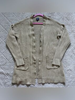 GAP Open Front Cardigan Chunky Cotton Preppy Cottage Grandma Coastal Sz M